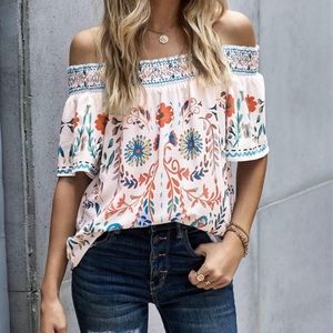 Boho Off Shoulder Floral Short Sleeve Summer